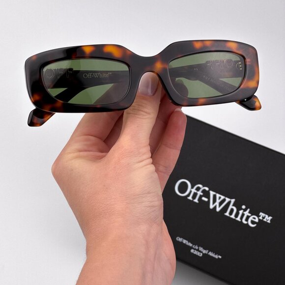 Off-White RENTON Men Sunglasses Havana Rectangle Green | Model OERI13C 6055 - Picture 1 of 9